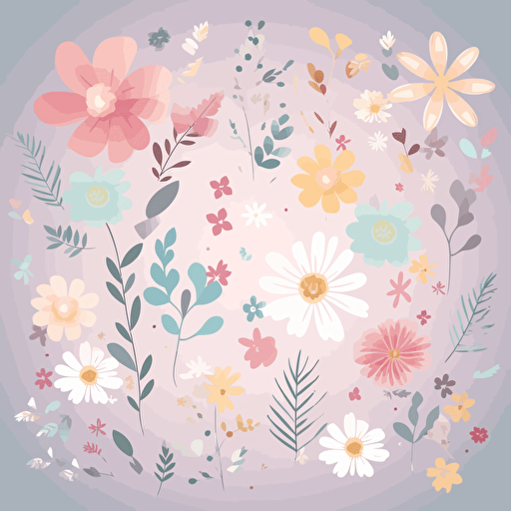 A vector illustration of flowers using soft colors on a transparent background