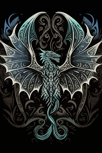 a dragon with symmetric spread wings, svg vector image, mandala-like pattern, subtle pale colors and thick crisp black outline