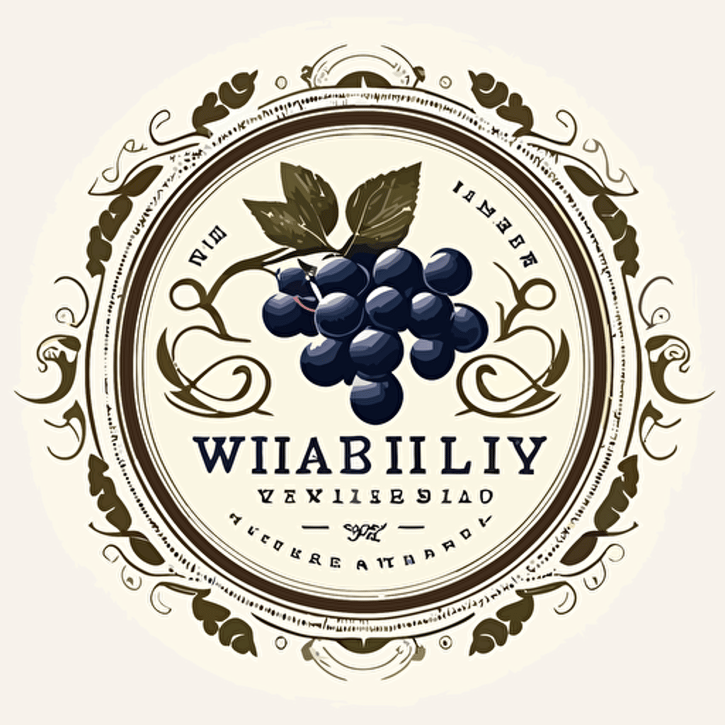 High End winery logo featuring blueberries in the logo, white background, vector art, flat-logo style