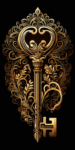 golden key, vector art, black and clean background ::