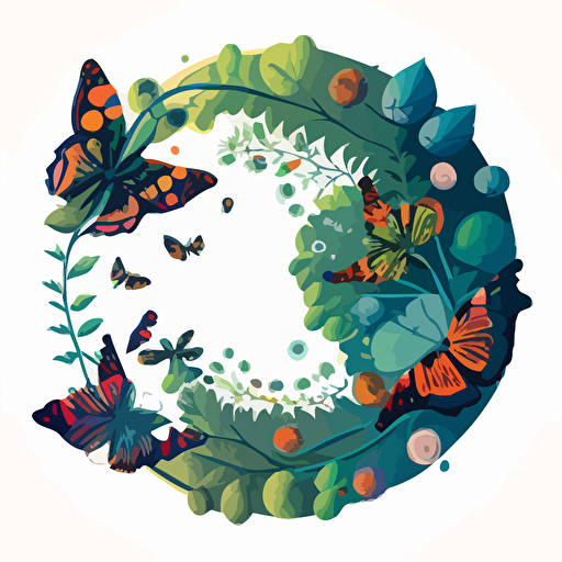 metamorphosis of a caterpillar transforms into a butterfly, circular composition, vector illustration