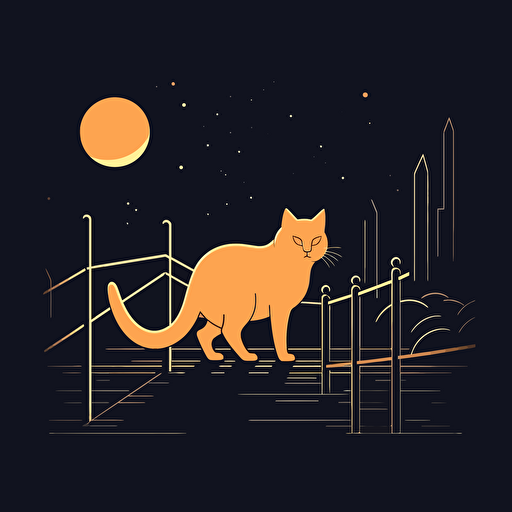 light orange cat walking on the fence at night, minimal line logo, vector, flat, dribble, behance, pinterest, award winner
