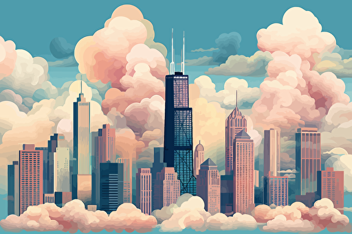 vector art, chicago skyline, sears tower and hancock building, clouds