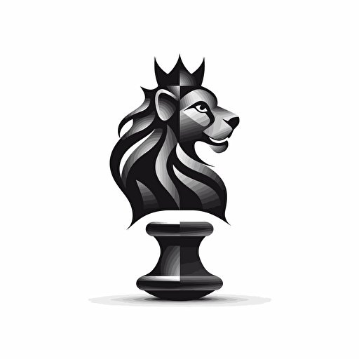 lion shaped king chess piece, Modern iconic logo black vector white background.