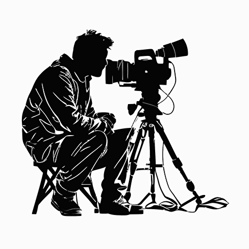 silhouette of filmmaker, simple, white background, vector style