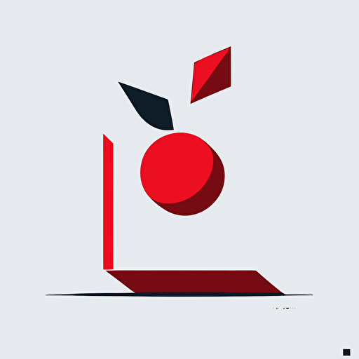 Nuanced, retro, Ivan Chermayeff-inspired, minimalistic vector logo, sleek modern cherry icon, dynamic angle, abstract thought, subtle indirectness, simplicity, "Basics Logos" by Index Books.