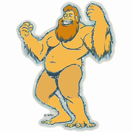 Big foot, Sticker, Delighted, Primary Color, Pencil Drawn, Contour, Vector, White Background, Detailed