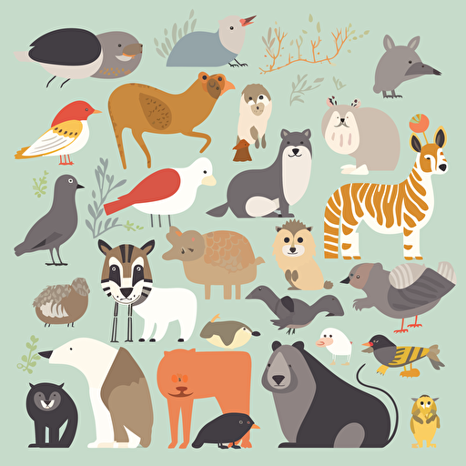Animals in a collage, flat design, isolated, vector flat, PNG, SVG, vector illustration