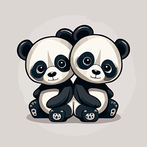 a mascot logo of two pandas, simple, vector, no shading details, kids, flat design, happy faces,