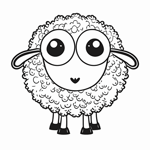 cute sheep in farm, big cute eyes, pixar style, simple outline and shapes, coloring page black and white comic book flat vector, white background