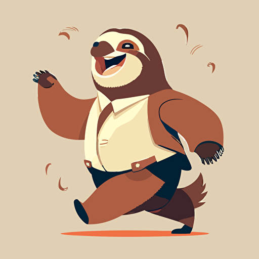 a happy sloth in Tom Whalen style, vector, white background