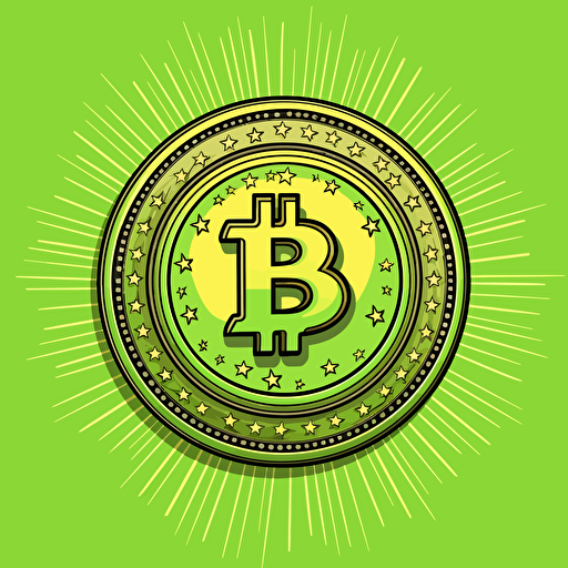 Crypto coin, 2d vector, Lime green, plain background, hand drawn