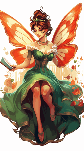 adult vector cartoon A very attractive female fairy reading from arcane book