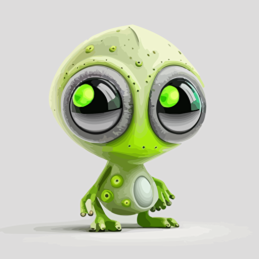 Lime Green colored alien, Almond shaped eyes, Vector, White Background, Large head big eyes . gray alien
