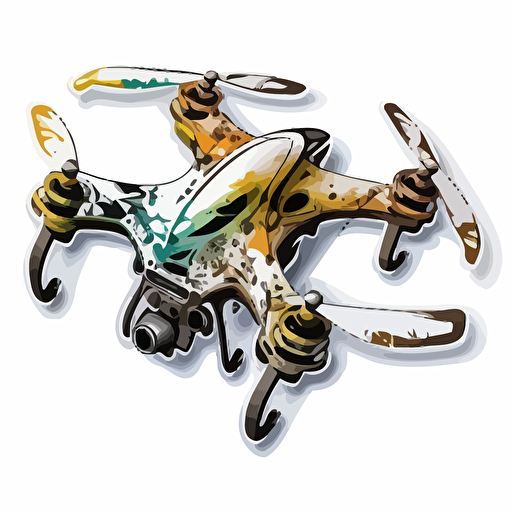 sticker, color, quad copter drone, contour, vector, white background