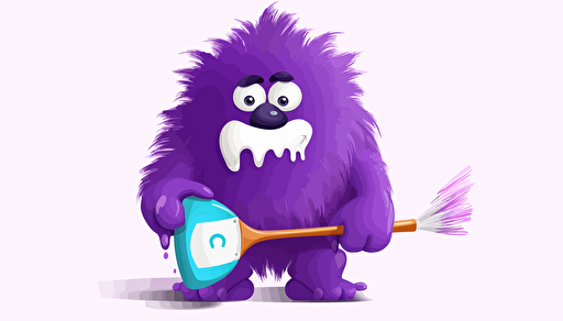 a cute purple yeti holding a paint brush dripping with paint, negative space, in the style of minimal retouching, aluminum, ultra hd, gorpcore, odilon redon, leica i, sparse and simple, light gradient background, simple vector