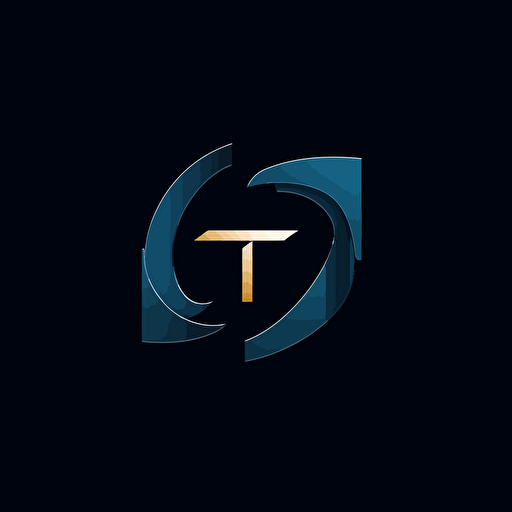 professional, dark blue color dominant, simple flat vector art logo made of 2 letters "T", both letters present and visible on the logo, both letters "T" combined together creatively, pure black background