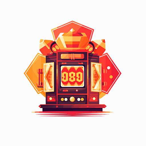 flat vector logo of octagon with classic slot machine inside with reels displaying three diamonds, red orange gradient, simple minimal