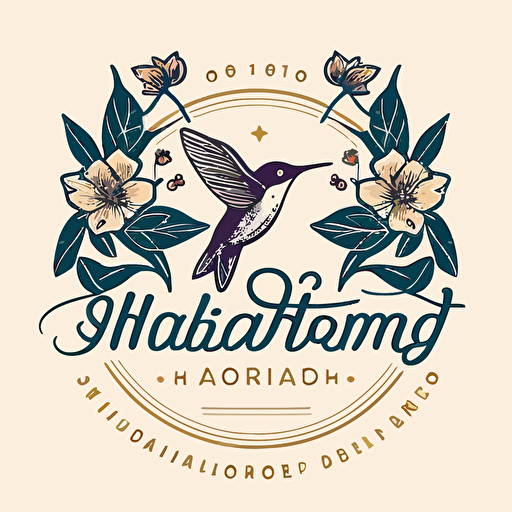 a simple two color vector logo for organic shop, inspired by hummingbird and florals, japan style, vector, logo
