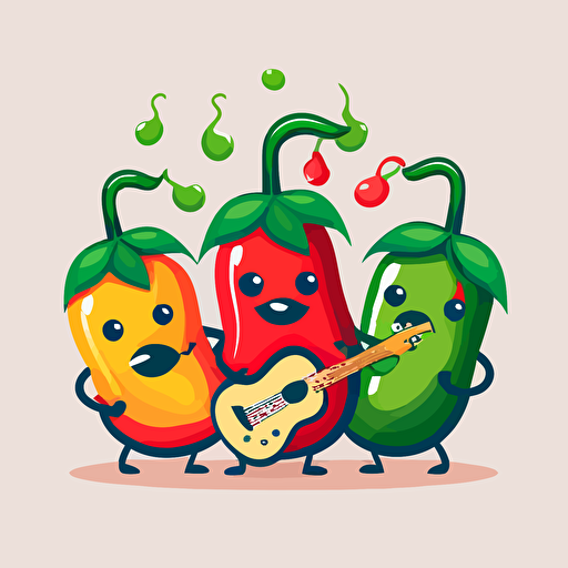 flat vector illustration of cartoon cute peppers marachi band