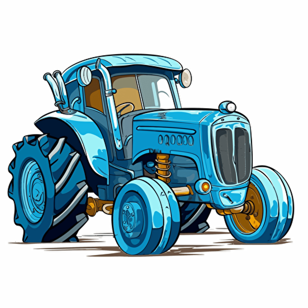 vector cartoon farming tractor clipart, in the style of light blue, made of rubber, auto body works, cartoon mis-en-scene, engineering/construction and design, children's book illustrations, high resolution