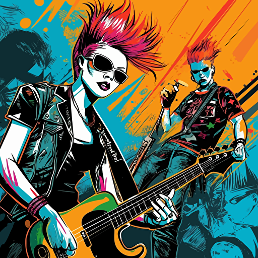 punk rock vector background scene, colorful