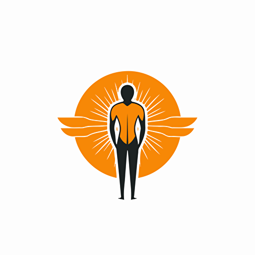 Design a minimalistic logo with a vector image of an orange fruit wearing clothes. The logo should not have any other human associations. The image should be centered on a white background.