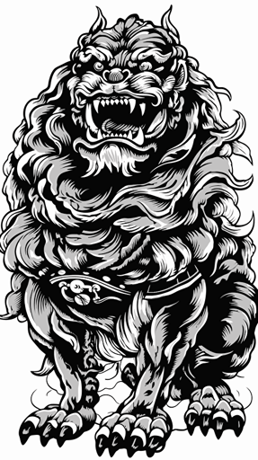 vector of a shisa guardian lion-dog, black and white