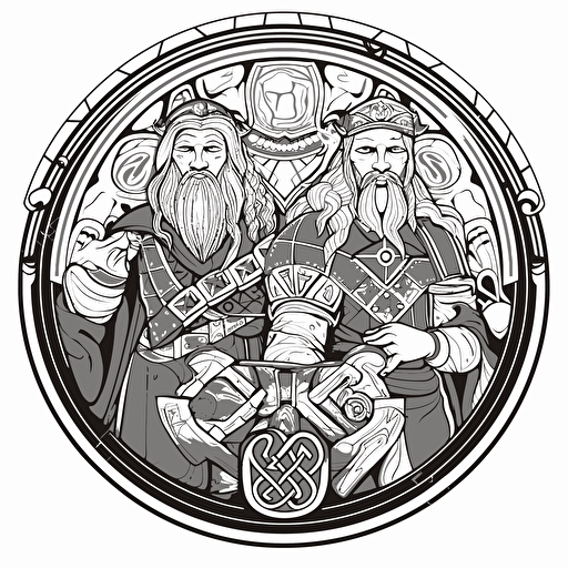 a 2D black and white desing for fathers day, the father need to be a viking, there shall be two kind, one on each side, vector art, flat dsing, no gradients