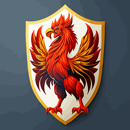 sticker of a fire rooster coat of arms, highly detailed, vector art, defined sticker cutout, plain white background, 32k