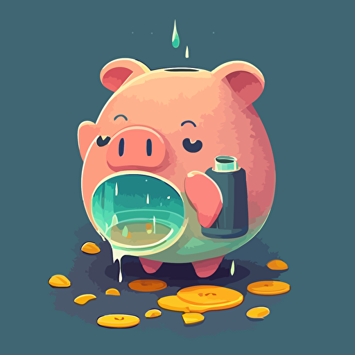 cute vector of sad piggy bank and money falling out