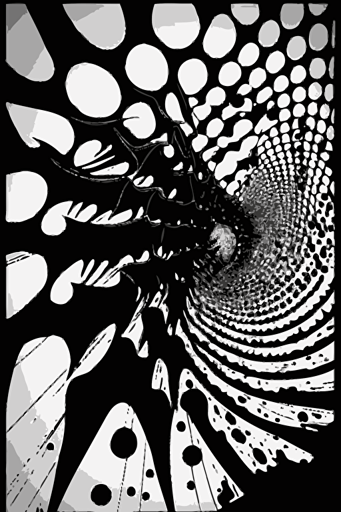 a lovecraftian [cosmic horror abomination] being sucked into a vortex drawn as a vector illustration, black on white, voronoi, parametric pattern, 20s pattern