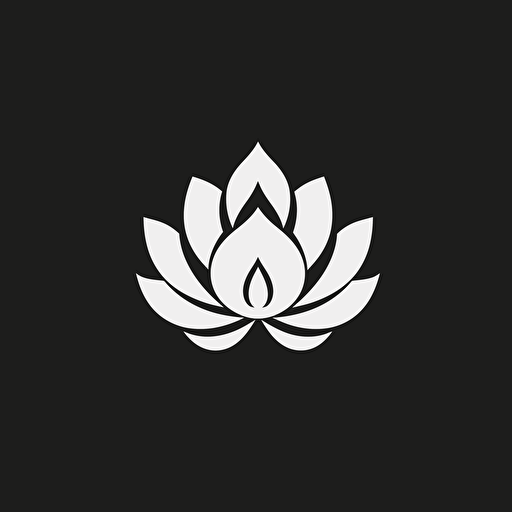 modern iconic logo of a lotus flower, white vector, on black backgroung