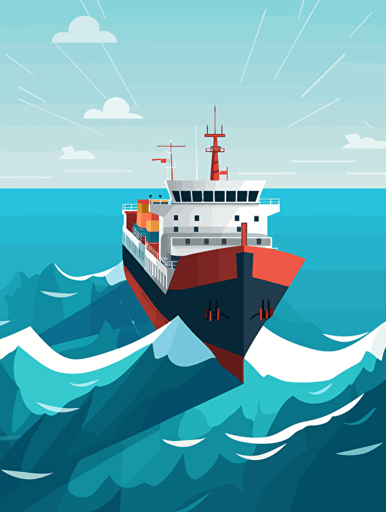 flat vector illustration, ship at sea, high quality, detailed