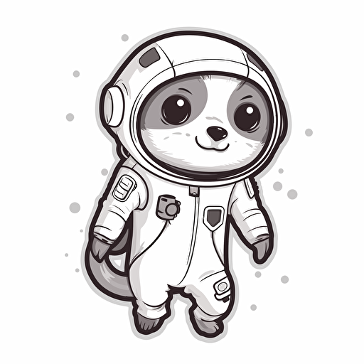 sticker, Happy Meerkat in a Astronaut suit, kawaii, contour, vector, white background