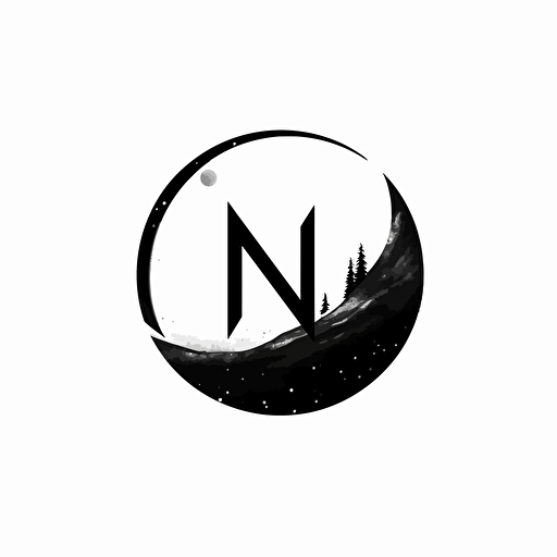 modern simplistic pictorial logo of stunning crescent moon in between letter 'N' and letter 'X', black vector, white background