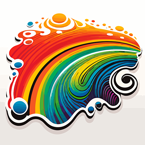 Rainbow, Sticker, Exhilarated, Primary Color, Algorithmic art, Contour, Vector, White Background, Detailed