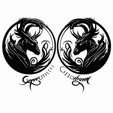set of 2 capricorn logos, black ink, vector logos, in the style of Timothy Goodman, white background