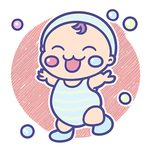 a baby, Sticker, Joyful, Cool Colors, Naive Art Style, Contour, Vector, White Background, Detailed