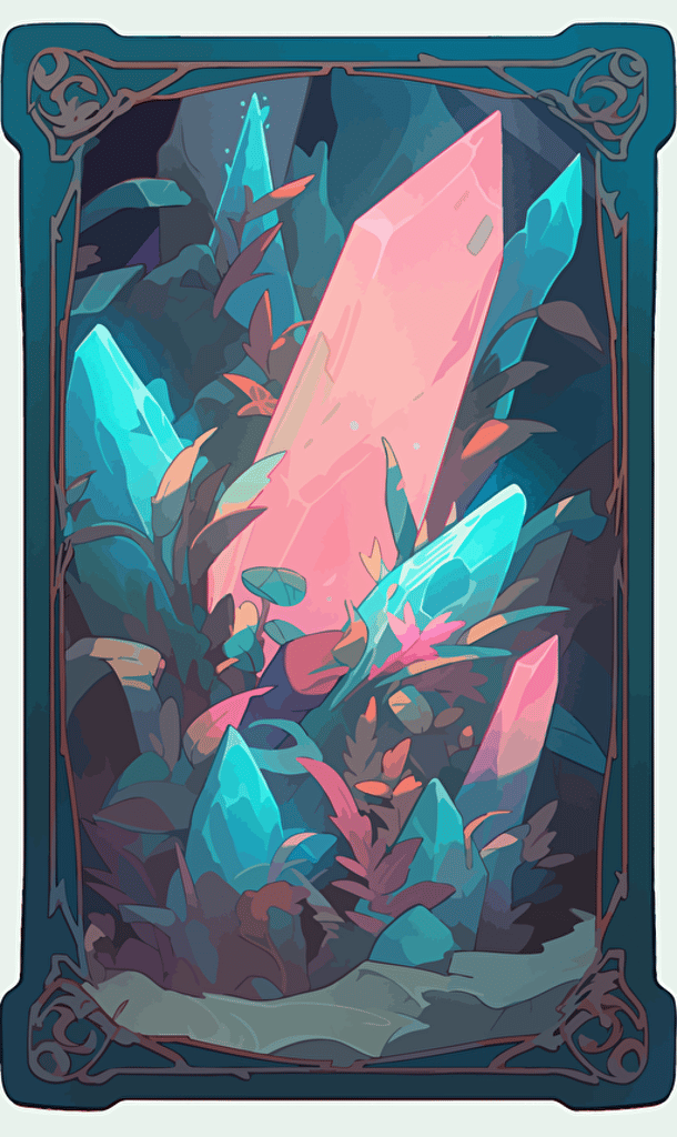 make a simple card game template, 3.5 inches x 2.5 inches, framed in teal crystal ore, taken from straight above, simple border, by Moebius, vector art, rtx on