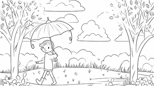 blank coloring sheet for children, vector art, white background, outdoor animations