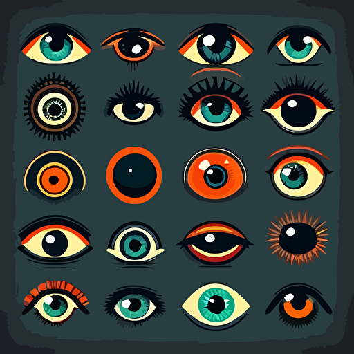 a collection of simple minimal retro old school vector illustration eyes in different styles, flat style