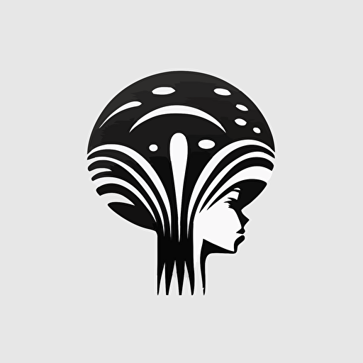 black and white vector logo of a minimalistic face with a mushroom head for a modern, futuristic, simple tech company