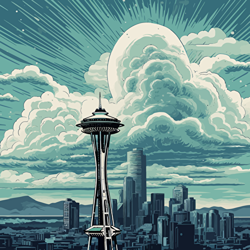 vector art seattle space needle clouds