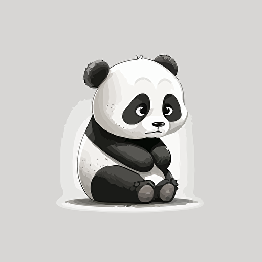 flat image illustration, procreate, vector of a cute panda sitting, black and white cartoon cartoon, high quality image, happy facial expression cute toon panda white background