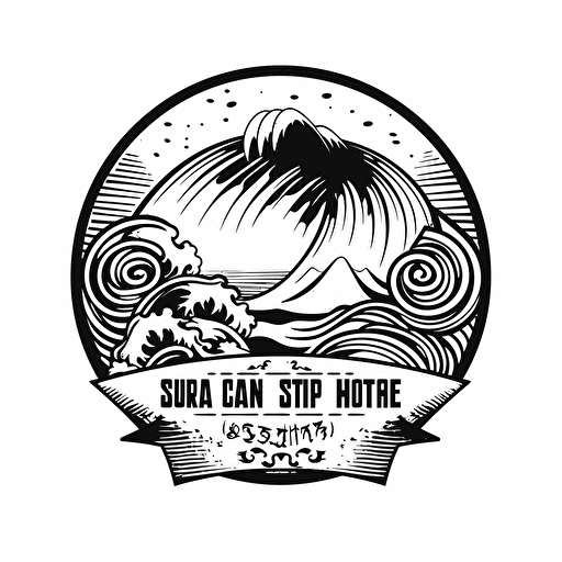 North Shore Hawaii surfing logo, black and white design, vector isolated on white