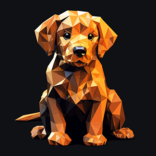 colorfull origami Golden Retriever puppy dog, vector art, black background