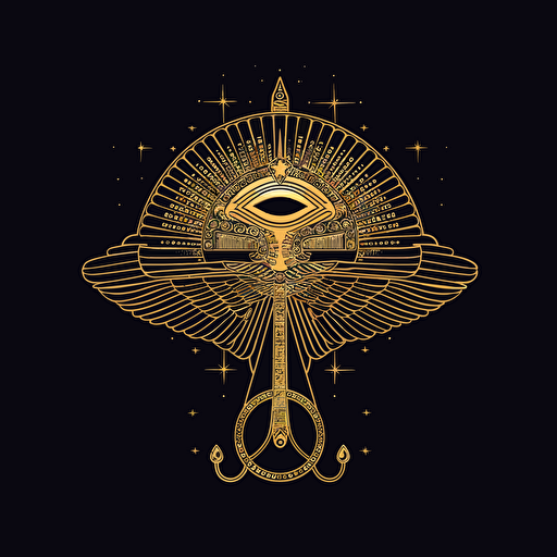 subscription box print design, gold color Ankh, eye of Ra, scarab pattern, vector art, 2d minimal