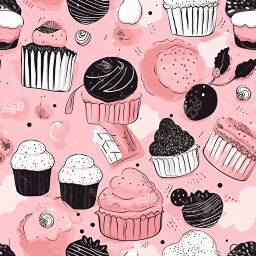 concha, pan dulce, cupcakes, pink, black, white, vector