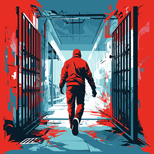 a vector image of a man leaving prison, graffiti style